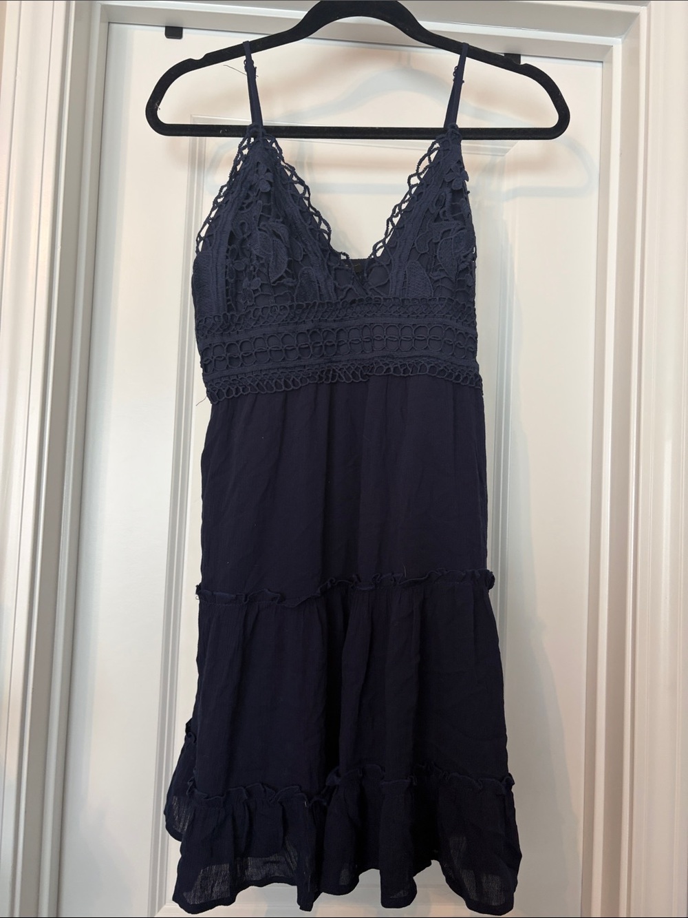iris Navy Blue Crochet Trim Spaghetti Strap Dress